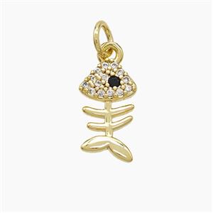 Copper Fishbone Pendant Pave Zirconia Gold Plated, approx 8-14mm