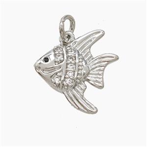 Copper Fish Pendant Pave Zirconia Platinum Plated, approx 16mm