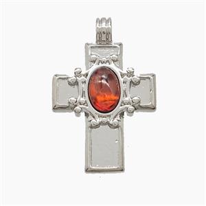 Copper Cross Pendant Pave Crystal Glass Platinum Plated, approx 14-20mm