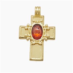 Copper Cross Pendant Pave Crystal Glass Gold Plated, approx 14-20mm
