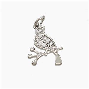 Copper Birds Pendant Pave Zirconia Platinum Plated, approx 12-15mm
