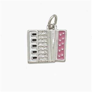 Copper Piano Pendant Pave Zirconia Pink Enamel Musical Platinum Plated, approx 10-13mm