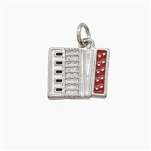 Copper Piano Pendant Pave Zirconia Red Enamel Musical Platinum Plated, approx 10-13mm
