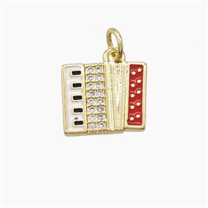 Copper Piano Pendant Pave Zirconia Red Enamel Musical Gold Plated, approx 10-13mm