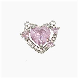 Copper Heart Pendant Pave Zirconia Crystal Glass 2loops Platinum Plated, approx 12-14mm