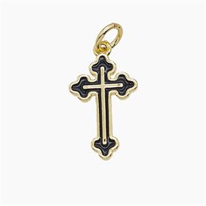 Copper Cross Pendant Black Enamel Gold Plated, approx 10-16mm
