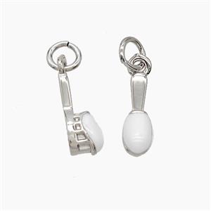 Copper Toothbrush Pendant White Enamel Platinum Plated, approx 4-13mm