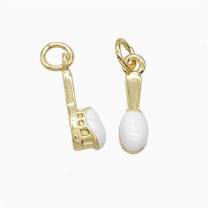 Copper Toothbrush Pendant White Enamel Gold Plated, approx 4-13mm
