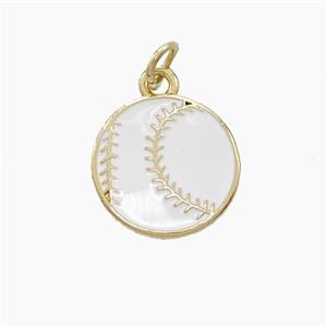 American Football Charms Copper Rugby Pendant White Enamel Sport Gold Plated, approx 14mm