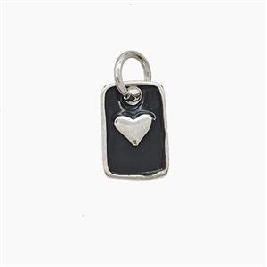 Copper Rectangle Heart Pendant Black Enamel Platinum Plated, approx 6.5-9.5mm