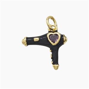 Copper Hairdriver Pendant Pave Zirconia Black Enamel Gold Plated, approx 12-14mm