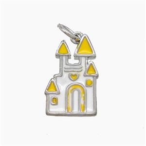 Halloween Castle Charms Copper Pendant White Yellow Enamel Platinum Plated, approx 10-17mm