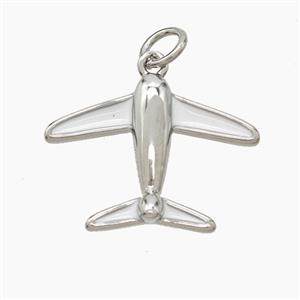 Copper Airplane Pendant White Enamel Platinum Plated, approx 15-20mm