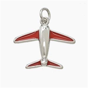 Copper Airplane Pendant Red Enamel Platinum Plated, approx 15-20mm