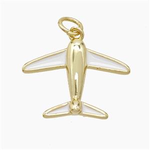 Copper Airplane Pendant White Enamel Gold Plated, approx 15-20mm