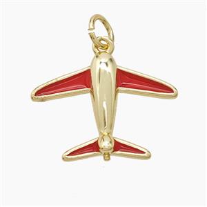 Copper Airplane Pendant Red Enamel Gold Plated, approx 15-20mm