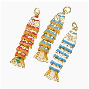 Copper Fish Pendant Pave Zirconia Enamel Gold Plated Mixed, approx 9-34mm