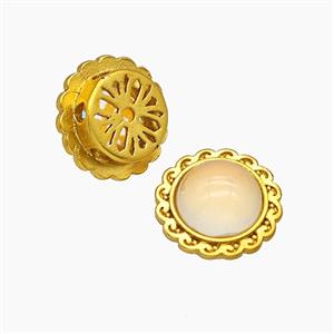 Copper Circle Beads Pave Peach Resin Gold Plated, approx 12mm