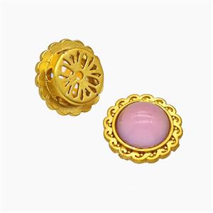 Copper Circle Beads Pave Pink Resin Gold Plated, approx 12mm
