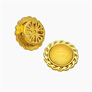 Copper Circle Beads Pave Yellow Amber Resin Gold Plated, approx 12mm