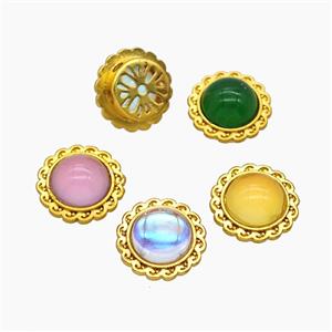 Copper Circle Beads Pave Resin Gold Plated Mixed, approx 12mm