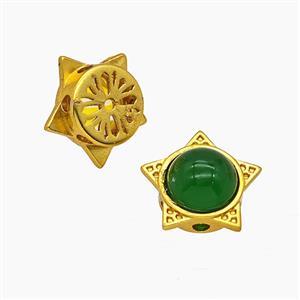 Copper Star Beads Pave Green Jade Gold Plated, approx 13mm