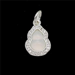 Copper Gourd Pendant Pave Zirconia Catseye Shiny Silver, approx 11-13mm