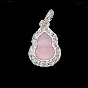 Copper Gourd Pendant Pave Zirconia Catseye Shiny Silver, approx 11-13mm