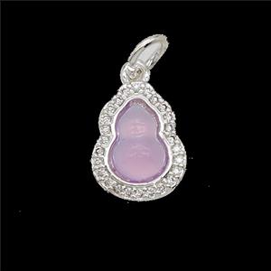 Copper Gourd Pendant Pave Zirconia Catseye Shiny Silver, approx 11-13mm