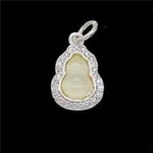 Copper Gourd Pendant Pave Zirconia Catseye Shiny Silver, approx 11-13mm