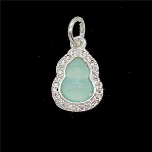 Copper Gourd Pendant Pave Zirconia Catseye Shiny Silver, approx 11-13mm