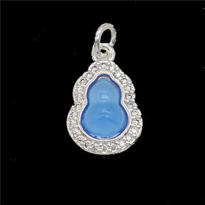 Copper Gourd Pendant Pave Zirconia Catseye Shiny Silver, approx 11-13mm