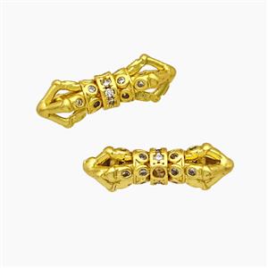 Tibetan Style Copper Vajra Pestle Beads Pave Zirconia Gold Plated, approx 6-17mm