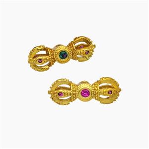 Tibetan Style Copper Vajra Pestle Beads Pave Zirconia Gold Plated, approx 6-15.5mm