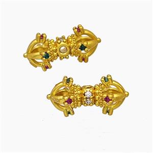 Tibetan Style Copper Vajra Pestle Beads Pave Zirconia Gold Plated, approx 8-16mm