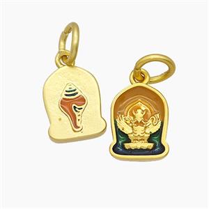 Copper Pendant Enamel Buddhist Gold Plated, approx 8.5-11.5mm