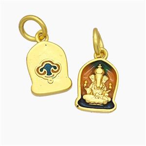 Copper Ganesha Pendant Enamel Buddhist Elephant God Gold Plated, approx 8.5-11.5mm