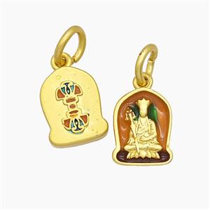 Copper Buddha Pendant Enamel Buddhist Gold Plated, approx 8.5-11.5mm