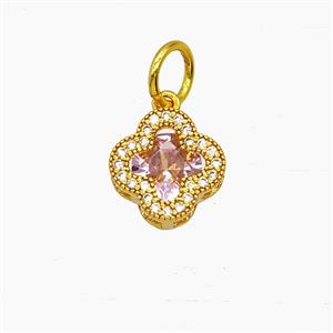 Copper Clover Pendant Pave Zirconia Crystal Glass Gold Plated, approx 11mm