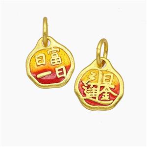 Copper Chinese Words Pendant Painted Gold Plated, approx 11-13mm