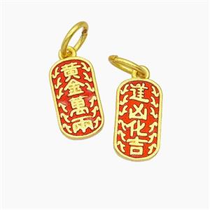Chinese Style Ancient Fortune And Lucky Charms Copper Pendant Red Painted Gold Plated, approx 7-14mm