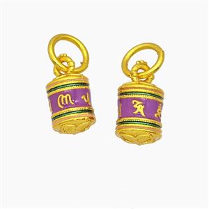 Tibetan Style Copper Barrel Pendant Lavender Enamel Gold Plated, approx 6.5-9mm