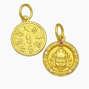Tibetan Style Copper Amulet Pendant Pave Zirconia Buddha Gold Plated, approx 15mm