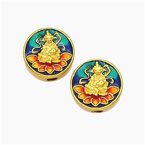 Copper Buddha Beads Multicolor Painted Coin Gold Plated, approx 11.5mm