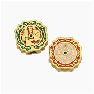 Chinese Eight Diagram Charms Copper Bagua Beads Painted Gold Plated, approx 11mm