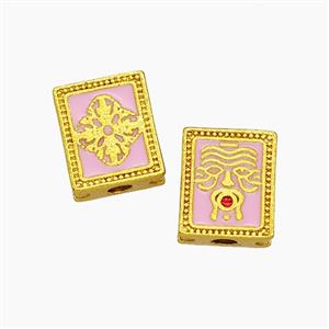 Tibetan Style Copper Buddha Beads Pink Painted Rectangle Gold Plated, approx 9-11mm