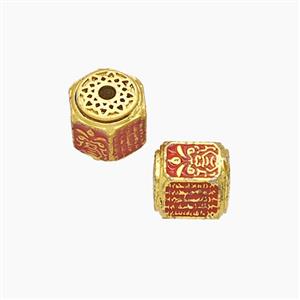 Tibetan Style Copper Tube Beads Red Painted Gold Plated, approx 8mm