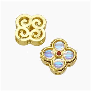 Copper Clover Beads Pave Resin Gold Plated, approx 14mm