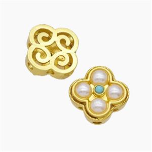 Copper Clover Beads Pave Resin Gold Plated, approx 14mm