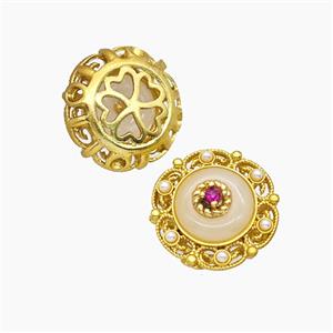 Copper Button Beads Pave Resin Gold Plated, approx 17mm